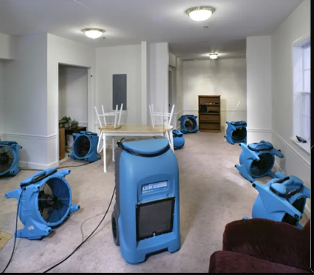Air movers and dehumidifier setup for Water Extraction & Removal in Sheldon